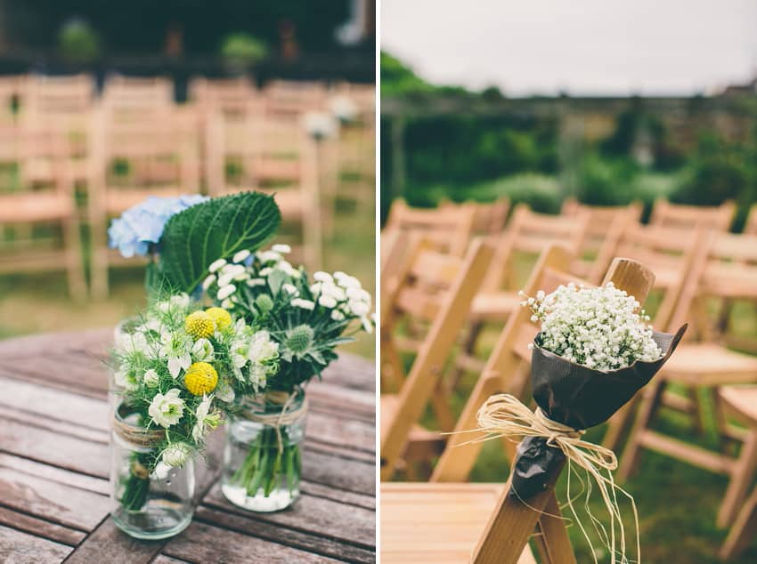wedding flowers in glass jars