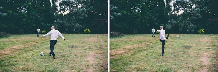 Wedding guests playing football