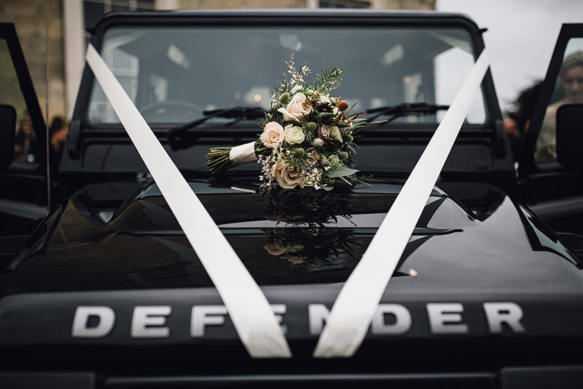 wedding day land rover defender