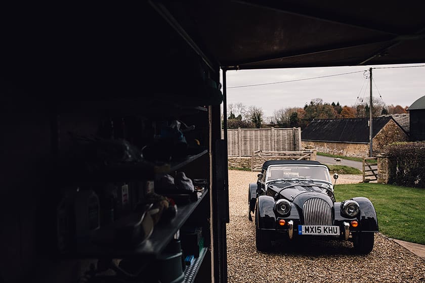 vintage morgan wedding car