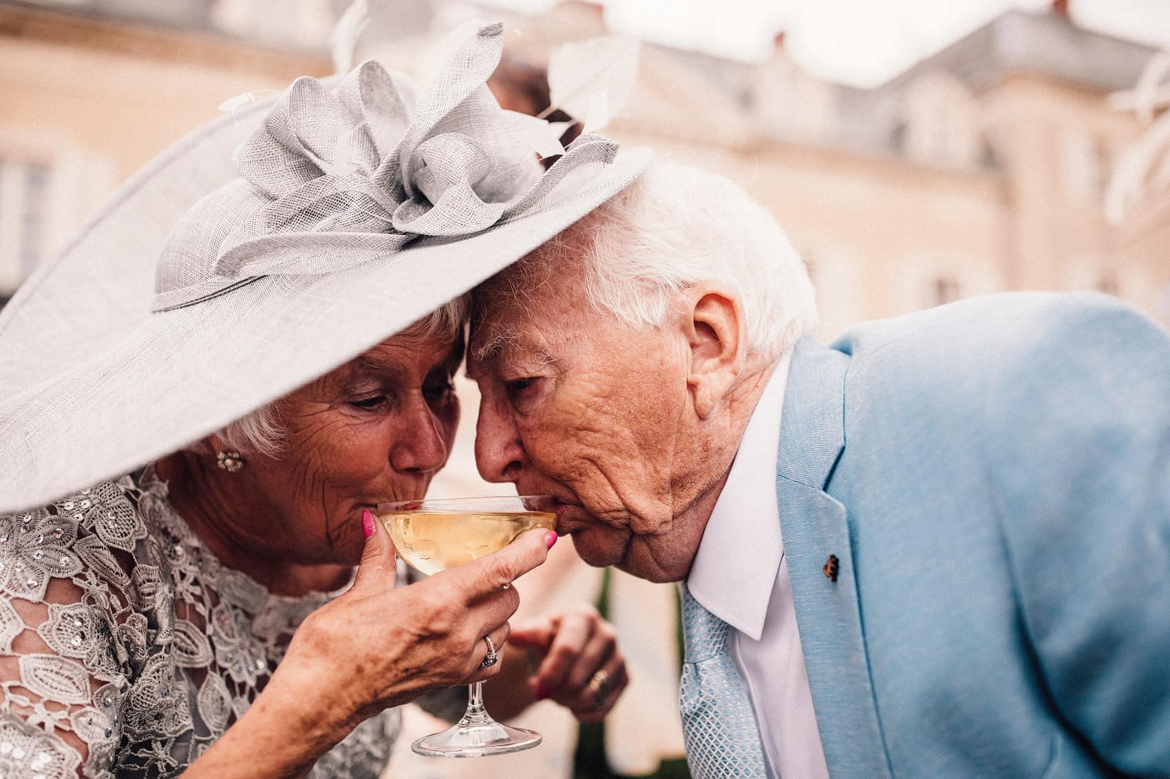 nan and grandad share wedding champagne