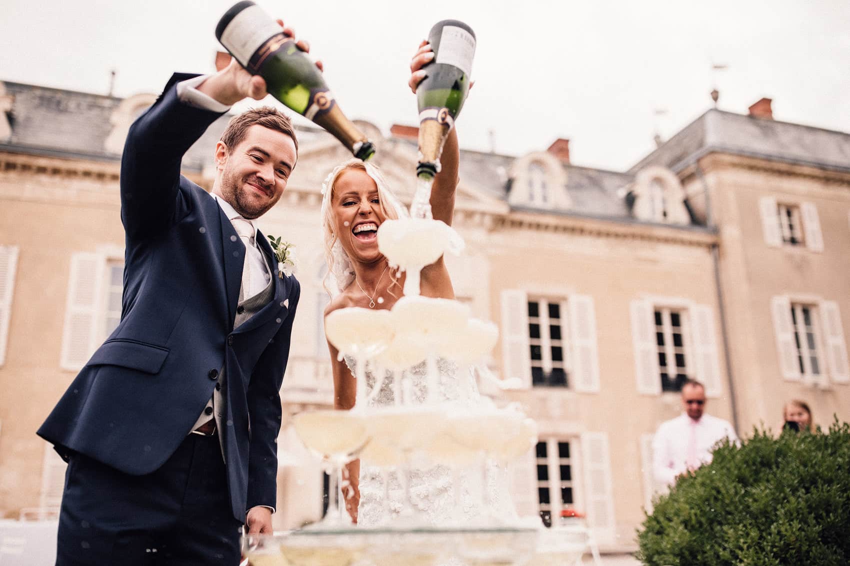 wedding day champagne tower