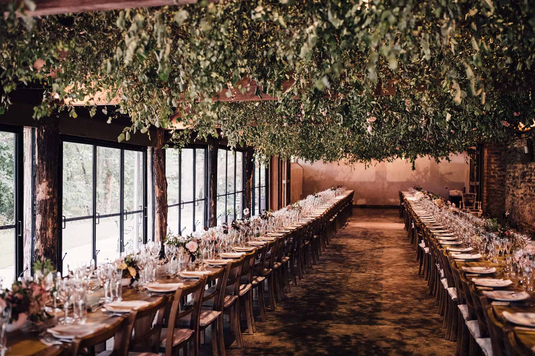 hanging wedding day foliage and flowers