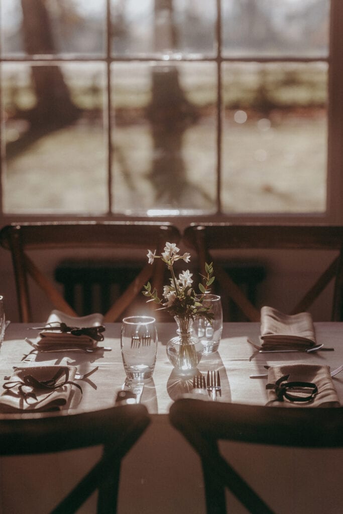 Rustic wedding table layout at Aswarby Rectory Wedding, Sleaford