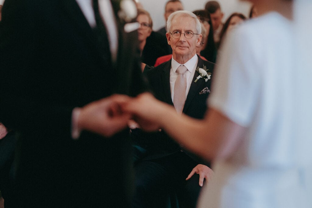 Father of the bride at wedding ceremony