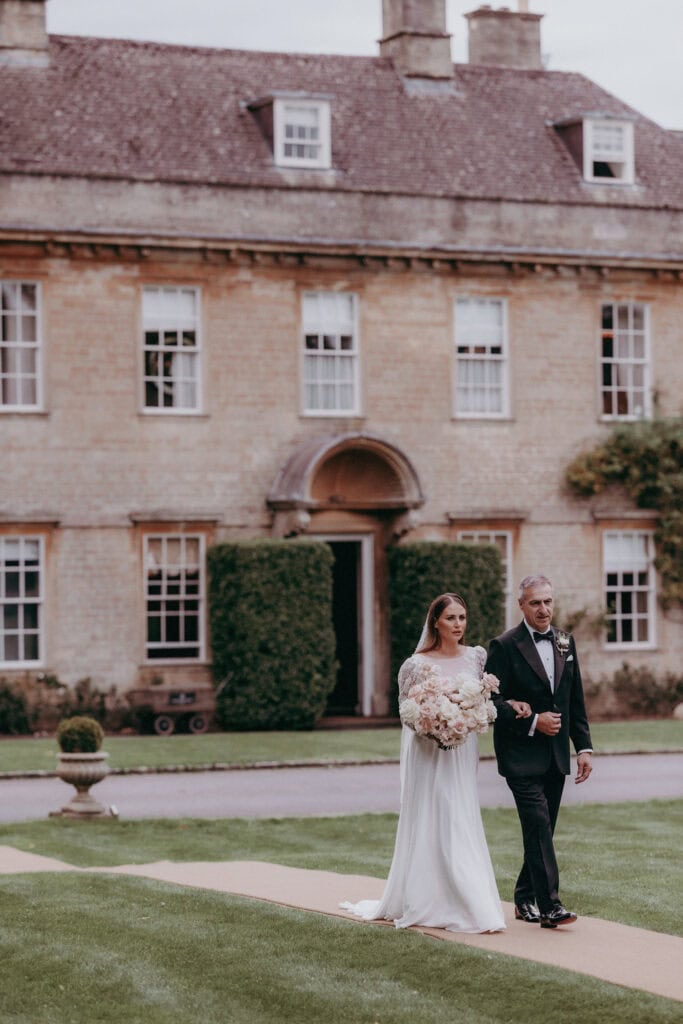 Father and Bride entrance at Babington House wedding in Somerset