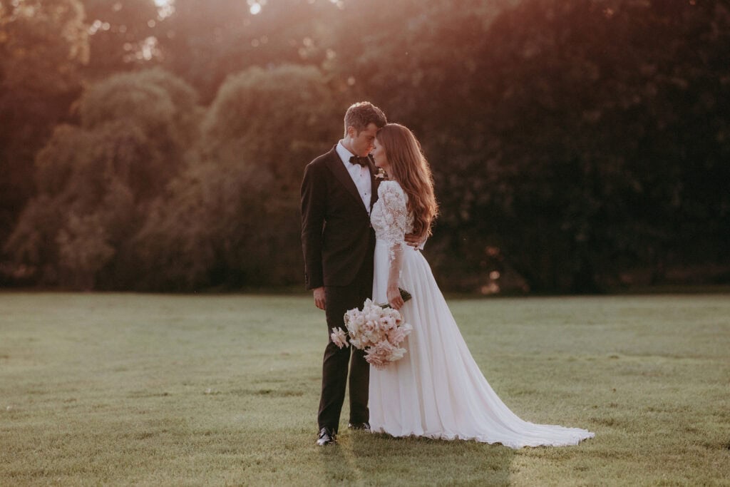 Luxury wedding dress and flowers at Soho House