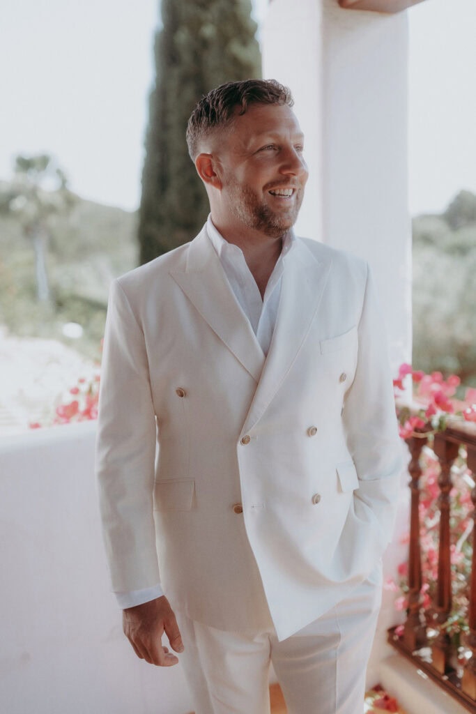 Groom wedding fashion, cream double breasted suit blazer
